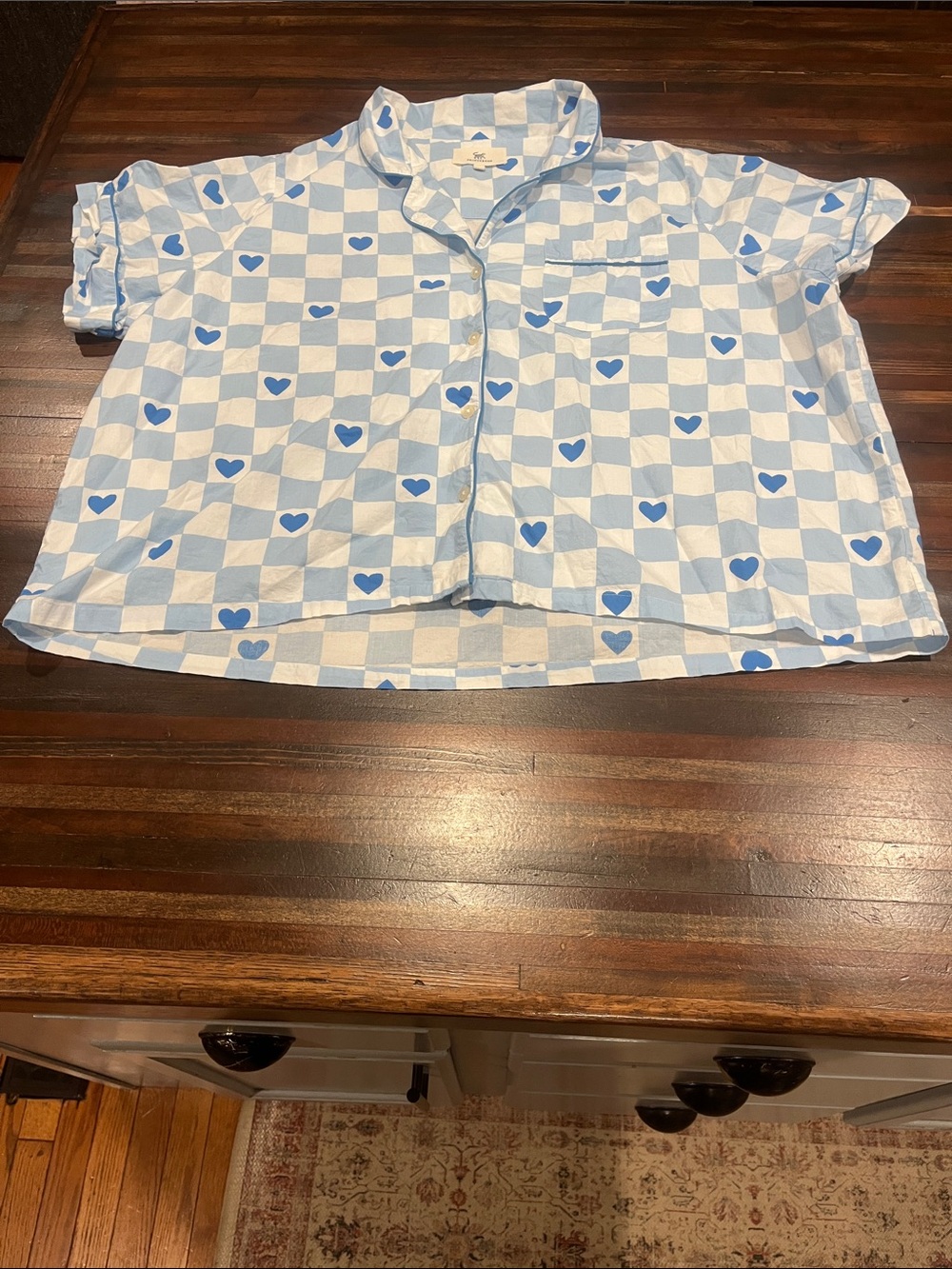 Printfresh Blue and White Heart Check Pajama Top - 4xL
